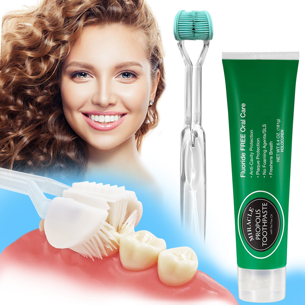 New 3 sided Toothbrush, 360° Deep Clean for Brushing, Massaging, Tongue Scraping
