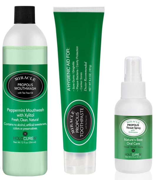 3 pack Miracle Propolis Toothpaste, Mouthwash and Throat Spray