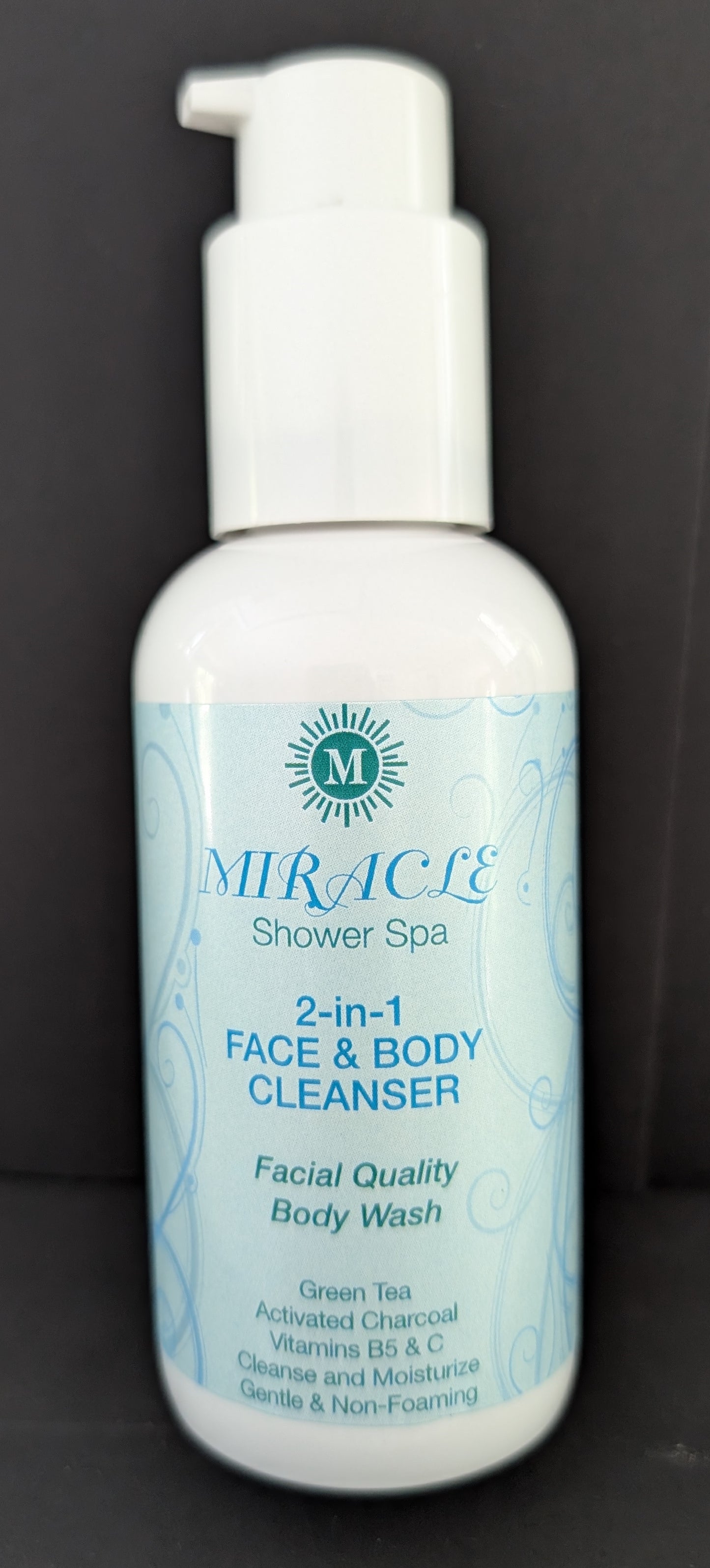 4 oz Trial Size Miracle Shower Spa 2-in-1 Face and Body Cleanser with Activated Charcoal