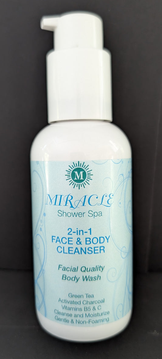 4 oz Trial Size Miracle Shower Spa 2-in-1 Face and Body Cleanser with Activated Charcoal