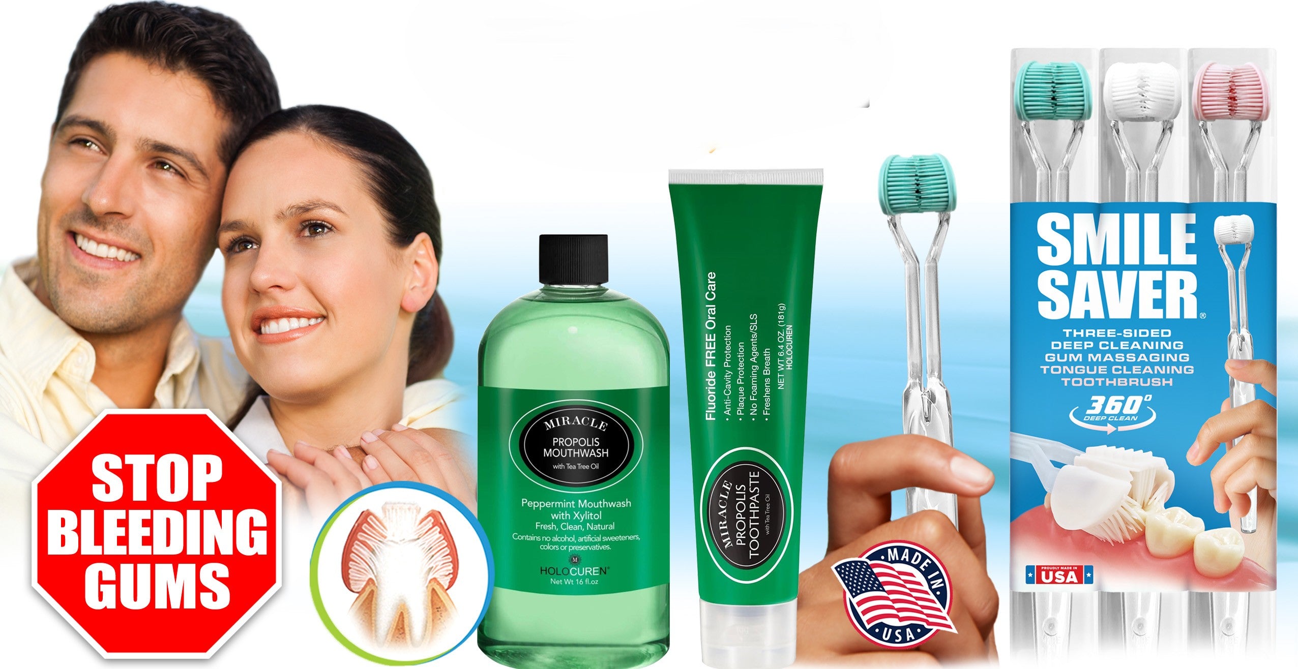 New 3 sided Toothbrush, 360° Deep Clean for Brushing, Massaging, Tongue Scraping