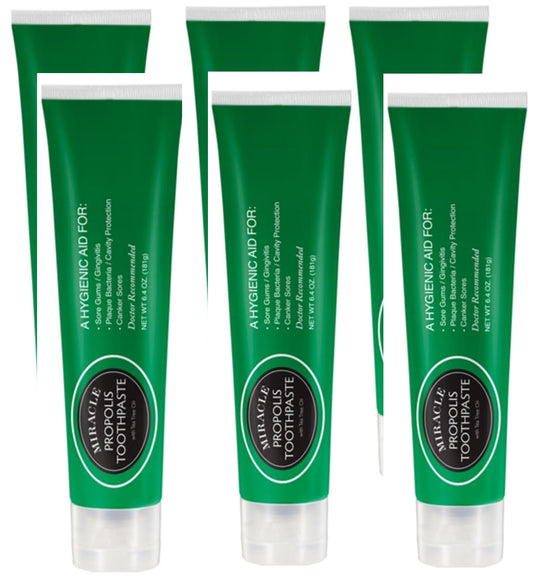 6 Pack Miracle Propolis Toothpaste w/ Tea Tree Oil, Natural, No Fluoride Wholesale